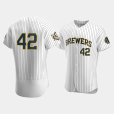 Men's Milwaukee Brewers #42 Jackie Robinson White Authentic Home Jackie Robinson Day Jersey