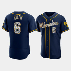 Milwaukee Brewers Lorenzo Cain Men's Navy Jersey - Diamond Edition