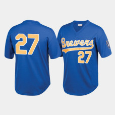 Men's Milwaukee Brewers #27 Royal Mesh Batting Practice Cooperstown Collection Jersey