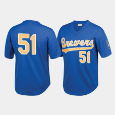 Men's Milwaukee Brewers #51 Royal Mesh Batting Practice Cooperstown Collection Jersey
