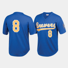 Men's Milwaukee Brewers #8 Royal Mesh Batting Practice Cooperstown Collection Jersey