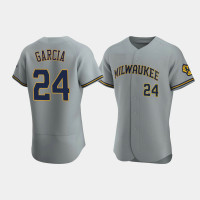 Men's Milwaukee Brewers #24 Avisail Garcia Gray Authentic Team Road Jersey Men's Milwaukee Brewers #24 Avisail Garcia Gray Authentic Team Road Jersey