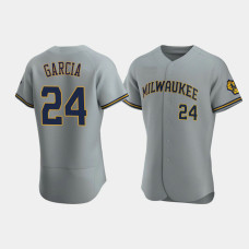Men's Milwaukee Brewers #24 Avisail Garcia Gray Authentic Team Road Jersey Men's Milwaukee Brewers #24 Avisail Garcia Gray Authentic Team Road Jersey