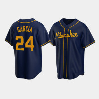 Men's Milwaukee Brewers #24 Avisail Garcia Navy Replica Alternate Jersey Men's Milwaukee Brewers #24 Avisail Garcia Navy Replica Alternate Jersey