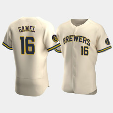 Men's Milwaukee Brewers #16 Ben Gamel Cream Authentic 50th Anniversary 2020 Alternate Jersey