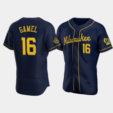 Men's Milwaukee Brewers #16 Ben Gamel Navy Authentic 50th Anniversary 2020 Alternate Jersey
