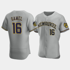 Men's Milwaukee Brewers #16 Ben Gamel Gray Authentic 50th Anniversary 2020 Road Jersey