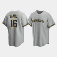 Men's Milwaukee Brewers #16 Ben Gamel Gray Replica Road Jersey