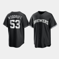 Milwaukee Brewers Brandon Woodruff Black White 2021 All Black Fashion Replica Jersey