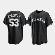 Milwaukee Brewers Brandon Woodruff Black White 2021 All Black Fashion Replica Jersey Milwaukee Brewers Brandon Woodruff Black White 2021 All Black Fashion Replica Jersey