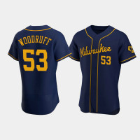Men's Milwaukee Brewers #53 Brandon Woodruff Navy Authentic Team Alternate Jersey