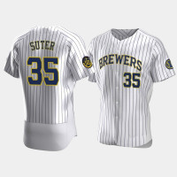 Men's Milwaukee Brewers #35 Brent Suter White Authentic 50th Anniversary 2020 Home Jersey