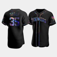 Men's Milwaukee Brewers Brent Suter Black Authentic Golden Edition Holographic Jersey