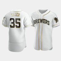 Men's Milwaukee Brewers #35 Brent Suter White Golden Edition Authentic Jersey