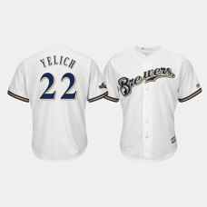 Milwaukee Brewers Men's #22 Christian Yelich 2019 Postseason White Official Cool Base Jersey Milwaukee Brewers Men's #22 Christian Yelich 2019 Postseason White Official Cool Base Jersey