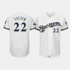 Men's Milwaukee Brewers #22 Christian Yelich White 2019 Postseason Authentic Flex Base Jersey Men's Milwaukee Brewers #22 Christian Yelich White 2019 Postseason Authentic Flex Base Jersey