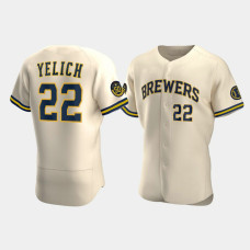 Men's Milwaukee Brewers #22 Christian Yelich Cream Authentic 2020 Alternate Jersey Men's Milwaukee Brewers #22 Christian Yelich Cream Authentic 2020 Alternate Jersey