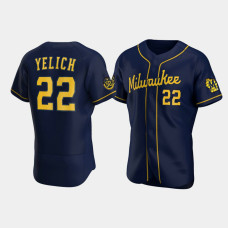 Men's Milwaukee Brewers #22 Christian Yelich Navy Authentic 2020 Alternate Jersey Men's Milwaukee Brewers #22 Christian Yelich Navy Authentic 2020 Alternate Jersey