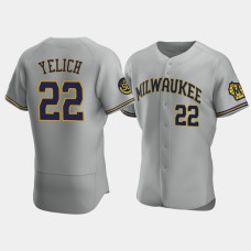Men's Milwaukee Brewers #22 Christian Yelich Gray Authentic 50th Anniversary 2020 Road Jersey Men's Milwaukee Brewers #22 Christian Yelich Gray Authentic 50th Anniversary 2020 Road Jersey