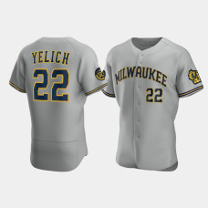Men's Milwaukee Brewers #22 Christian Yelich Gray Authentic 2020 Road Jersey Men's Milwaukee Brewers #22 Christian Yelich Gray Authentic 2020 Road Jersey