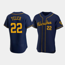 Men's Milwaukee Brewers #22 Christian Yelich Navy Authentic Team Alternate Jersey Men's Milwaukee Brewers #22 Christian Yelich Navy Authentic Team Alternate Jersey