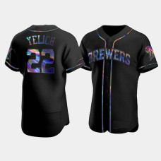Men's Milwaukee Brewers Christian Yelich Black Authentic Golden Edition Holographic Jersey Men's Milwaukee Brewers Christian Yelich Black Authentic Golden Edition Holographic Jersey