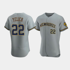 Men's Milwaukee Brewers #22 Christian Yelich Gray Authentic Team Road Jersey Men's Milwaukee Brewers #22 Christian Yelich Gray Authentic Team Road Jersey