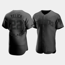 Men's Milwaukee Brewers Christian Yelich #22 Black Award Collection NL MVP Jersey Men's Milwaukee Brewers Christian Yelich #22 Black Award Collection NL MVP Jersey
