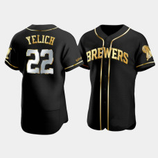 Men's Milwaukee Brewers Christian Yelich #22 Black Gold Edition Authentic Jersey Men's Milwaukee Brewers Christian Yelich #22 Black Gold Edition Authentic Jersey