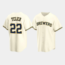 Men's Milwaukee Brewers #22 Christian Yelich Cream Replica Home Jersey Men's Milwaukee Brewers #22 Christian Yelich Cream Replica Home Jersey