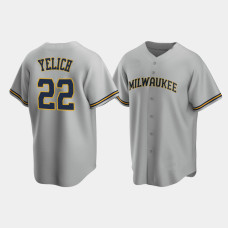 Men's Milwaukee Brewers #22 Christian Yelich Gray Replica Road Jersey Men's Milwaukee Brewers #22 Christian Yelich Gray Replica Road Jersey
