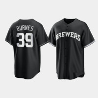 Milwaukee Brewers Corbin Burnes Black White 2021 All Black Fashion Replica Jersey