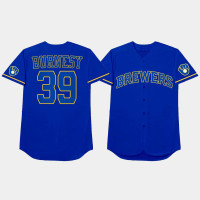 Men's Milwaukee Brewers #39 Corbin Burnes 2021 Players Weekend Nickname Blue Jersey
