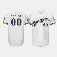 Men's Milwaukee Brewers #00 Custom White 2019 Postseason Authentic Flex Base Jersey