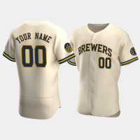 Men's Milwaukee Brewers #00 Custom Cream Authentic 50th Anniversary 2020 Alternate Jersey Men's Milwaukee Brewers #00 Custom Cream Authentic 50th Anniversary 2020 Alternate Jersey