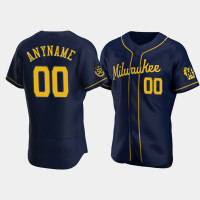 Men's Milwaukee Brewers #00 Custom Navy Authentic 50th Anniversary 2020 Alternate Jersey Men's Milwaukee Brewers #00 Custom Navy Authentic 50th Anniversary 2020 Alternate Jersey