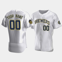 Men's Milwaukee Brewers #00 Custom White Authentic 50th Anniversary 2020 Home Jersey
