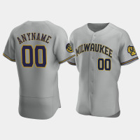 Men's Milwaukee Brewers #00 Custom Gray Authentic 50th Anniversary 2020 Road Jersey