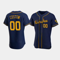 Men's Milwaukee Brewers #00 Custom Navy Authentic Team Alternate Jersey