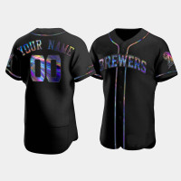 Men's Milwaukee Brewers Custom Black Authentic Golden Edition Holographic Jersey Men's Milwaukee Brewers Custom Black Authentic Golden Edition Holographic Jersey