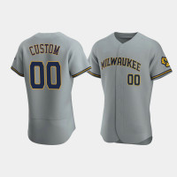 Men's Milwaukee Brewers #00 Custom Gray Authentic Team Road Jersey