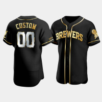 Men's Milwaukee Brewers Custom #00 Black Gold Edition Authentic Jersey