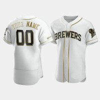 Men's Milwaukee Brewers #00 Custom White Golden Edition Authentic Jersey Men's Milwaukee Brewers #00 Custom White Golden Edition Authentic Jersey