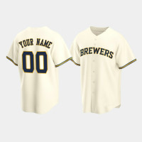 Men's Milwaukee Brewers #00 Custom Cream Replica Home Jersey
