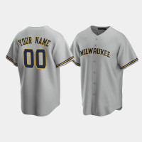 Men's Milwaukee Brewers #00 Custom Gray Replica Road Jersey