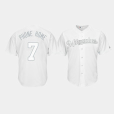 Milwaukee Brewers #7 Eric Thames 2019 Players' Weekend Phone Home White Replica Jersey Men's