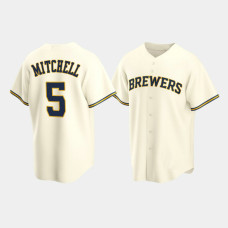 Men's Milwaukee Brewers Garrett Mitchell #5 Cream 2020 Draft Home Replica Jersey