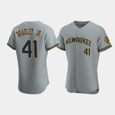 Men's Milwaukee Brewers #41 Jackie Bradley Jr. Gray Authentic Team Road Jersey
