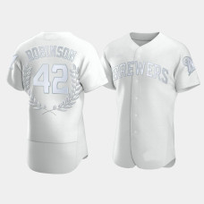 Men's Milwaukee Brewers Jackie Robinson #42 White Award Collection Retired Number Jersey