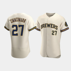 Men's Milwaukee Brewers #27 Jordan Zimmermann Cream Authentic Team Home Jersey Men's Milwaukee Brewers #27 Jordan Zimmermann Cream Authentic Team Home Jersey